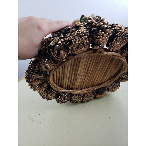 Homemade Gold Pine cone real wood twig bottom basket. - Picture 9 of 11